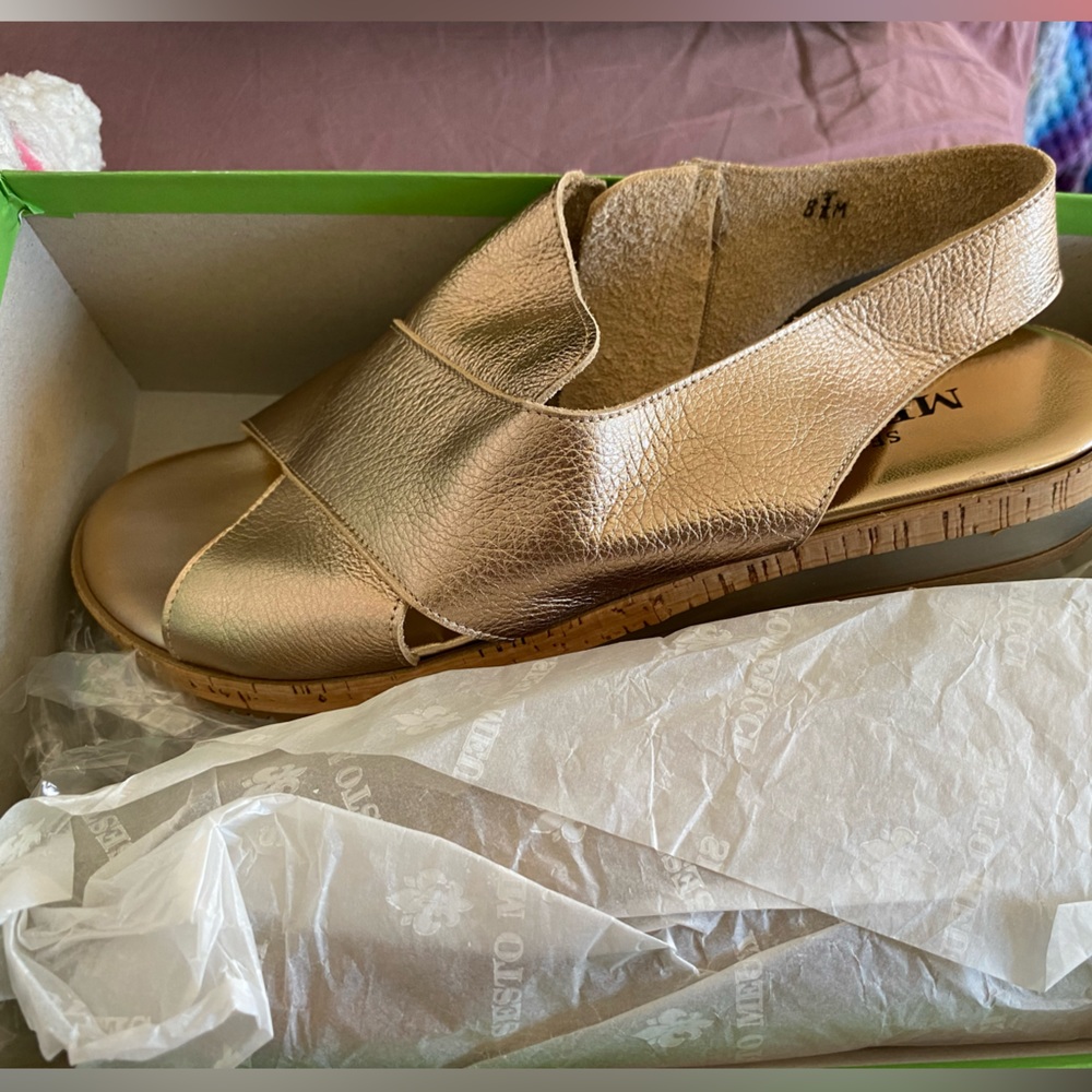 NIB Leather sling back wedge sandal